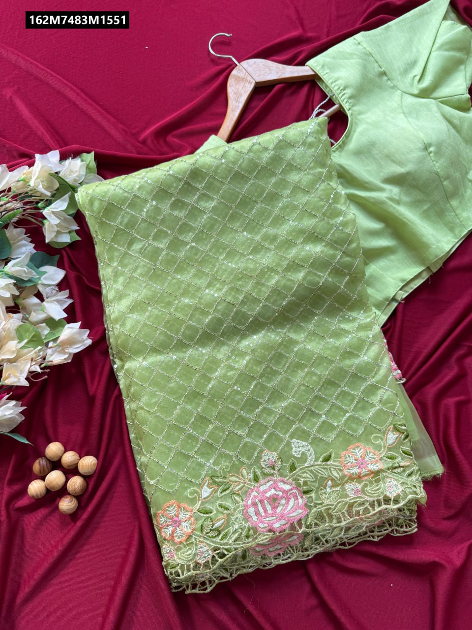 Pure organza silk embroidered saree