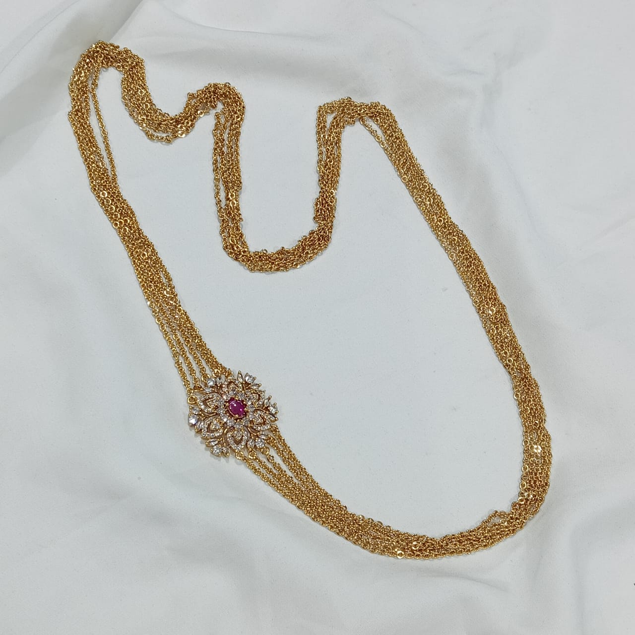 Chandraharam with cz stone pendant