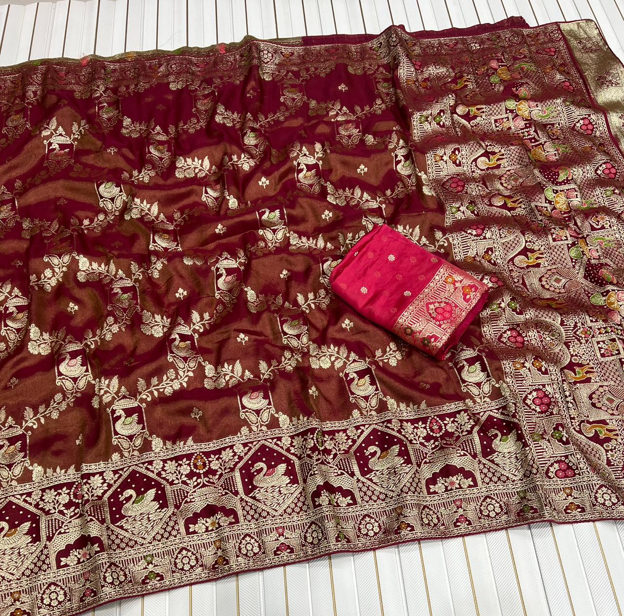 Pure Satin Silk Tissue Viscose Saree