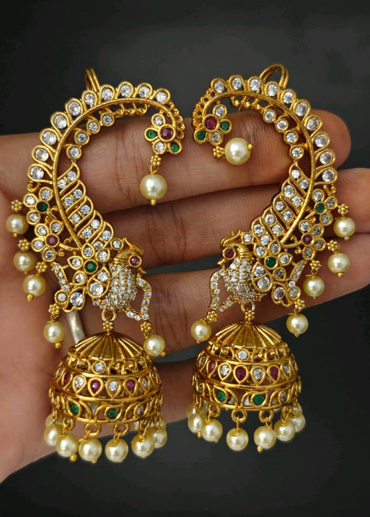 Royal Peacock Pearl Jhumkas