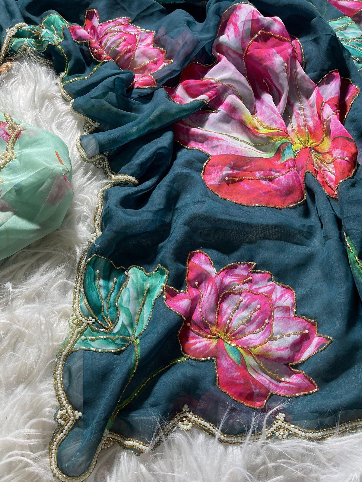 Lotus Tabby silk saree