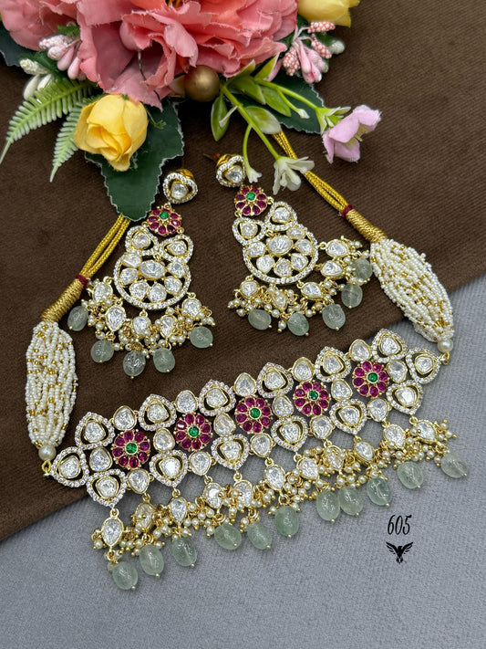 Moissanite Floral Pearl Choker