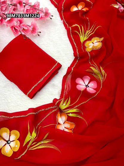 Soft Pure Georgette Handwork Saree