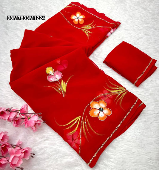 Soft Pure Georgette Handwork Saree