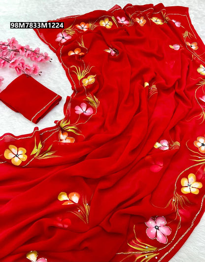 Soft Pure Georgette Handwork Saree