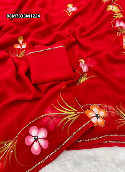 Soft Pure Georgette Handwork Saree