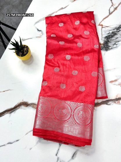 Soft tusser silk chit pallu saree