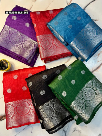 Soft tusser silk chit pallu saree