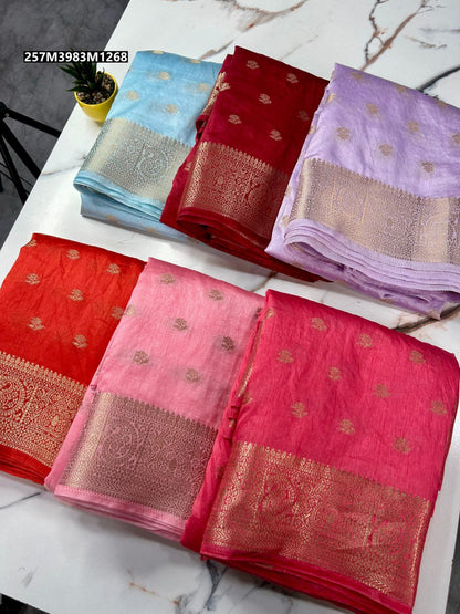 Soft tusser silk chit pallu saree