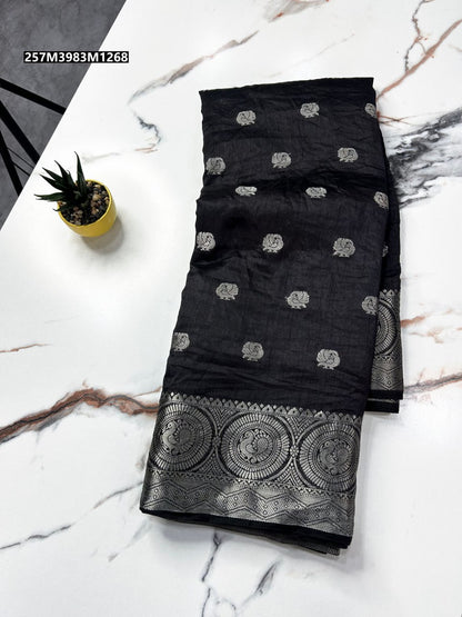 Soft tusser silk chit pallu saree