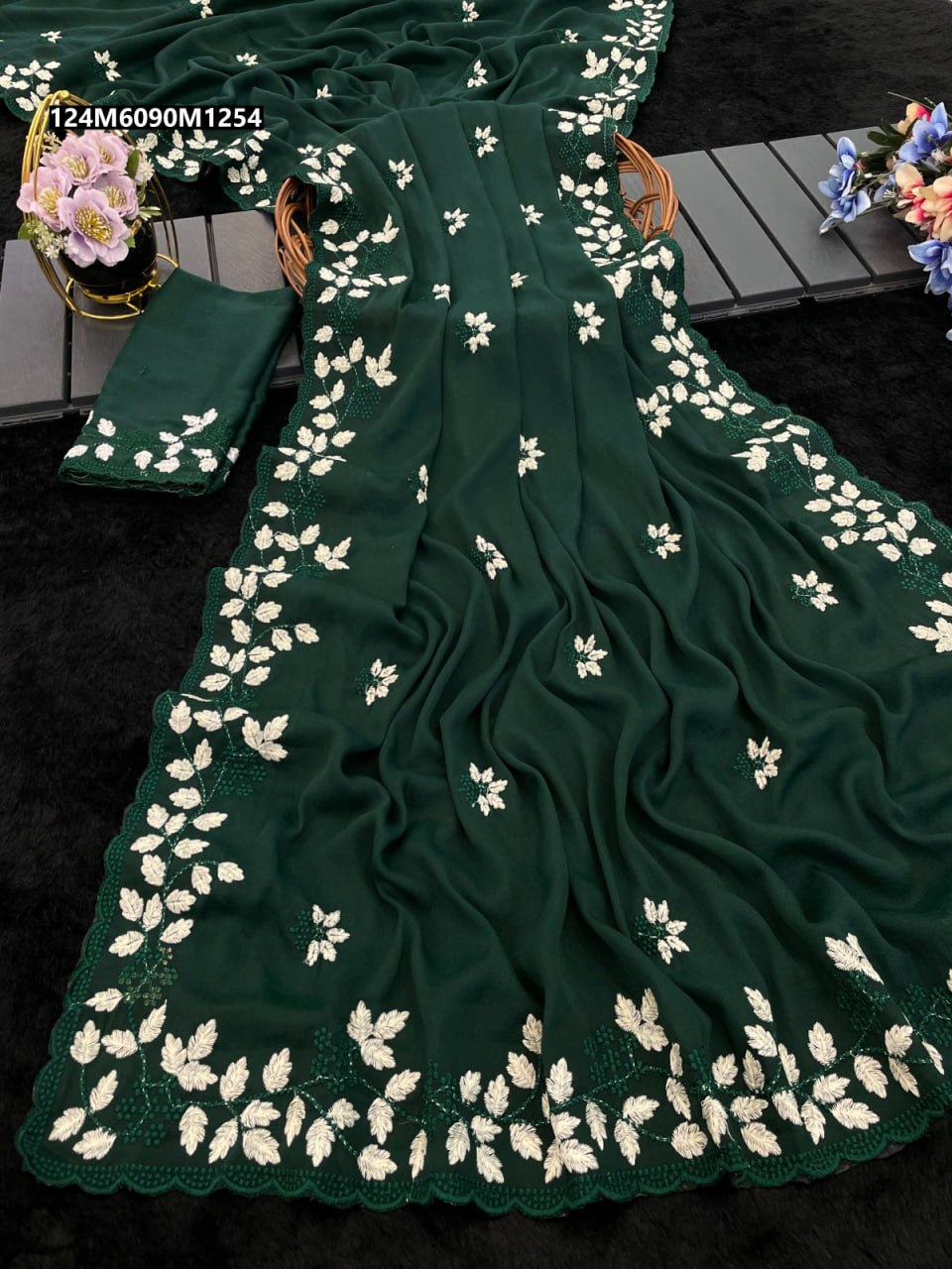 Soft Georgette Leaf designe saree