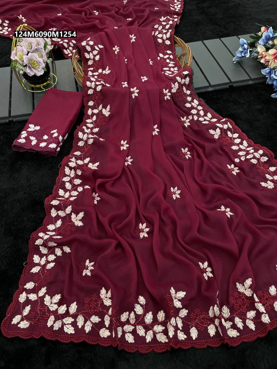 Soft Georgette Leaf designe saree