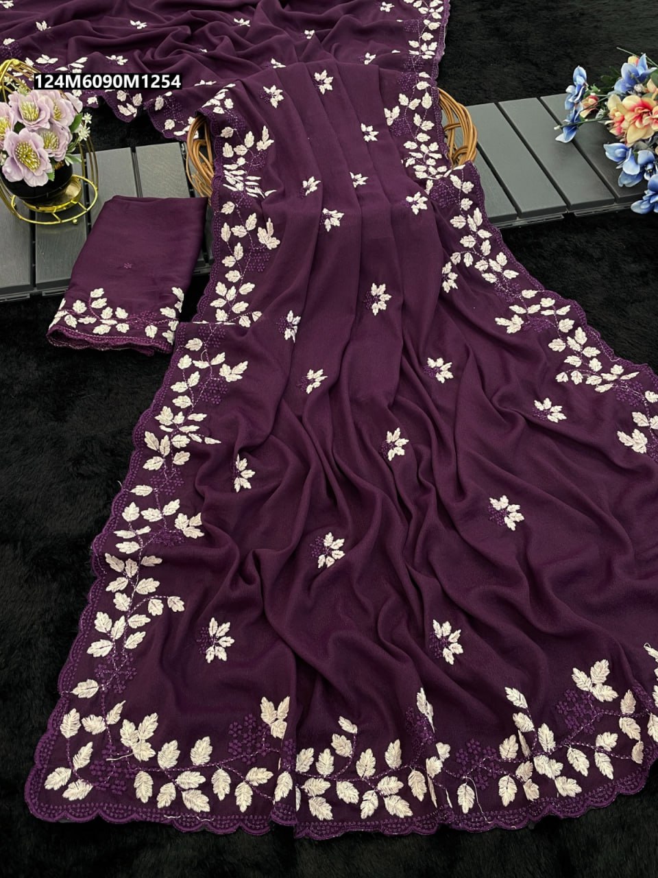 Soft Georgette Leaf designe saree