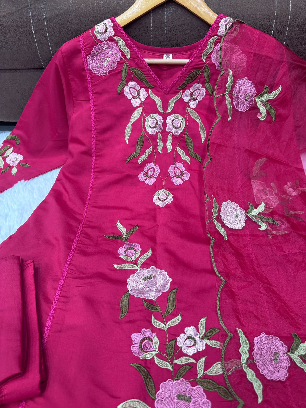 Chanderi Silk Embroidered Kurthi Set