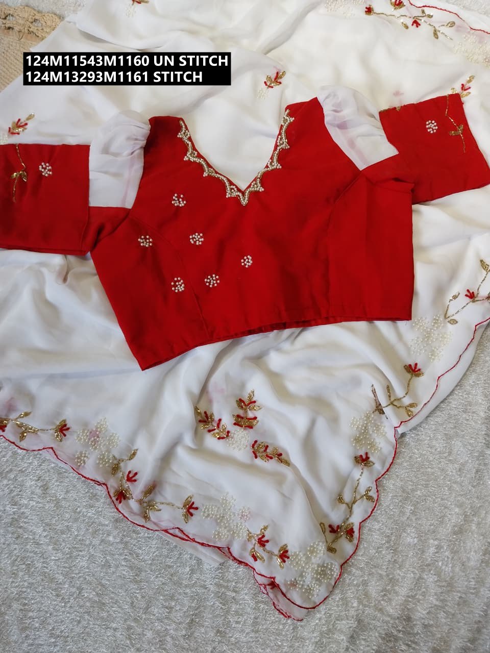 Premium Georgette blooming saree with beautiful handwork