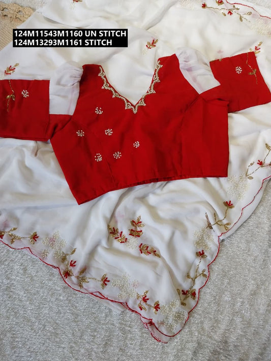 Premium Georgette blooming saree with beautiful handwork