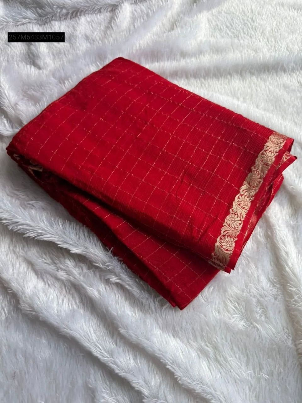 Pure chinnon Viscose Chex Saree