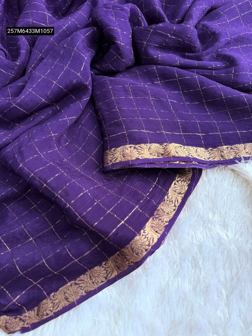 Pure chinnon Viscose Chex Saree