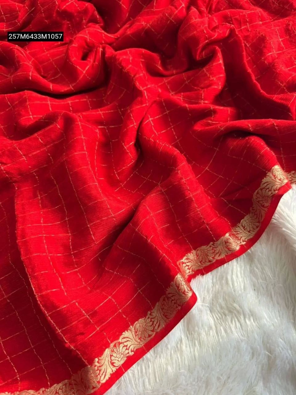 Pure chinnon Viscose Chex Saree