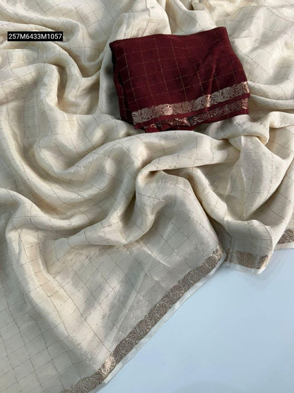 Pure chinnon Viscose Chex Saree