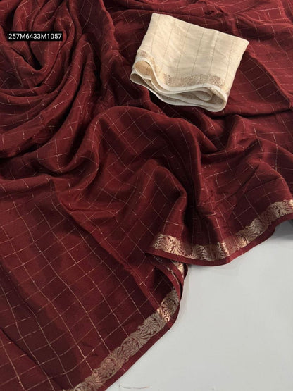 Pure chinnon Viscose Chex Saree