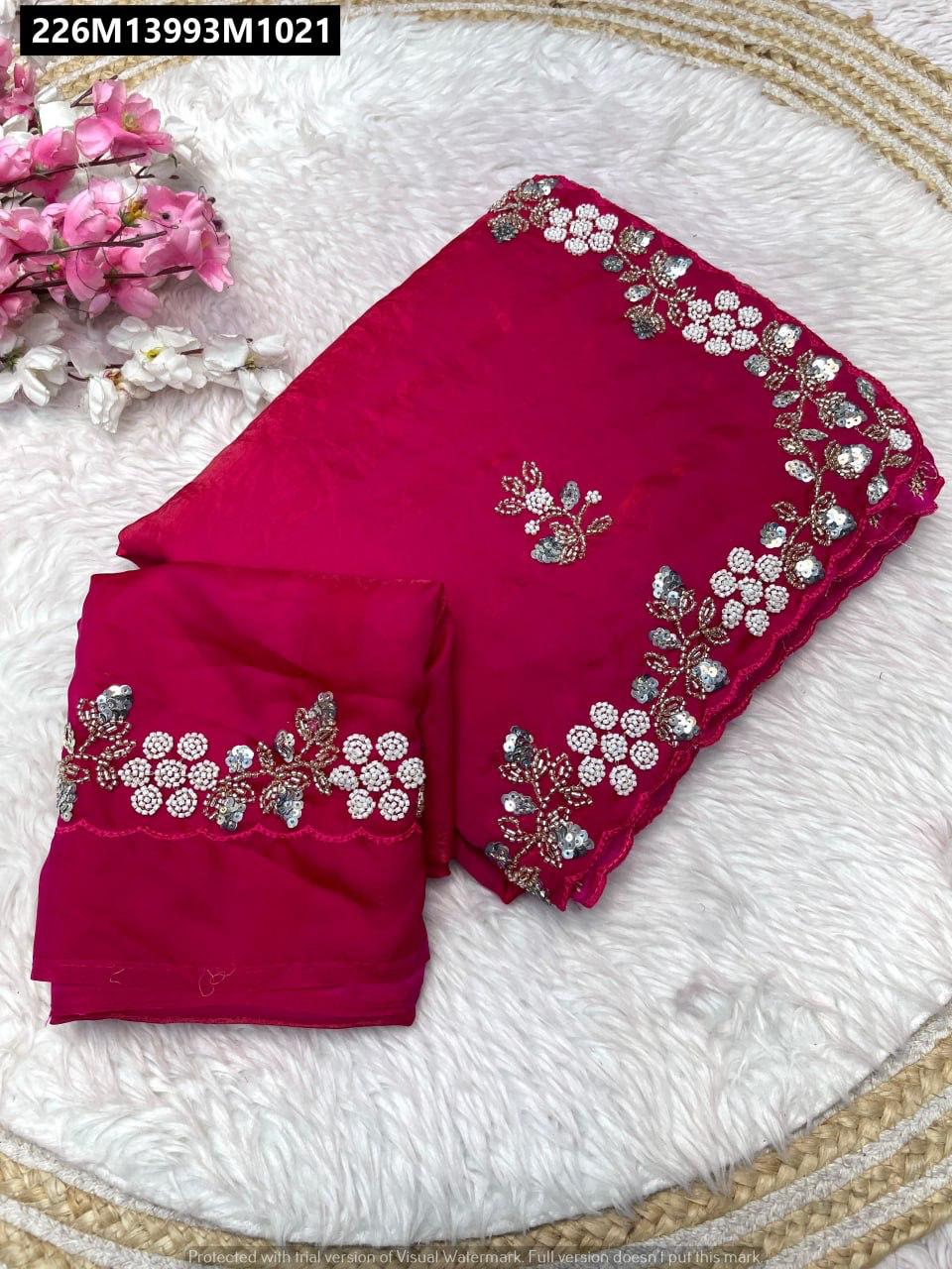 Fandy satin Saree With Arco Work