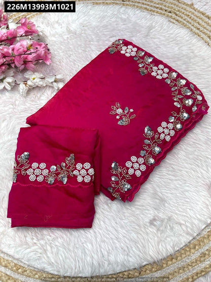 Fandy satin Saree With Arco Work