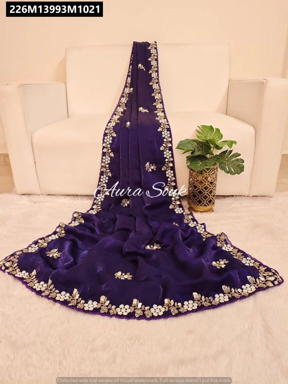 Fandy satin Saree With Arco Work