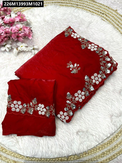Fandy satin Saree With Arco Work