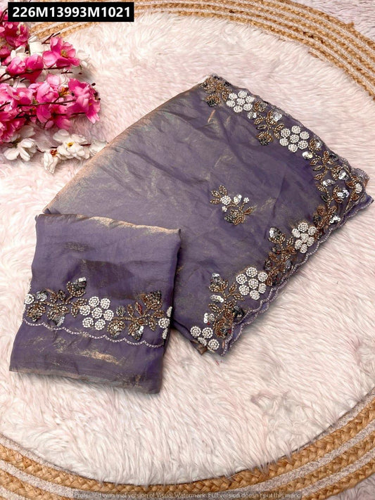 Fandy satin Saree With Arco Work