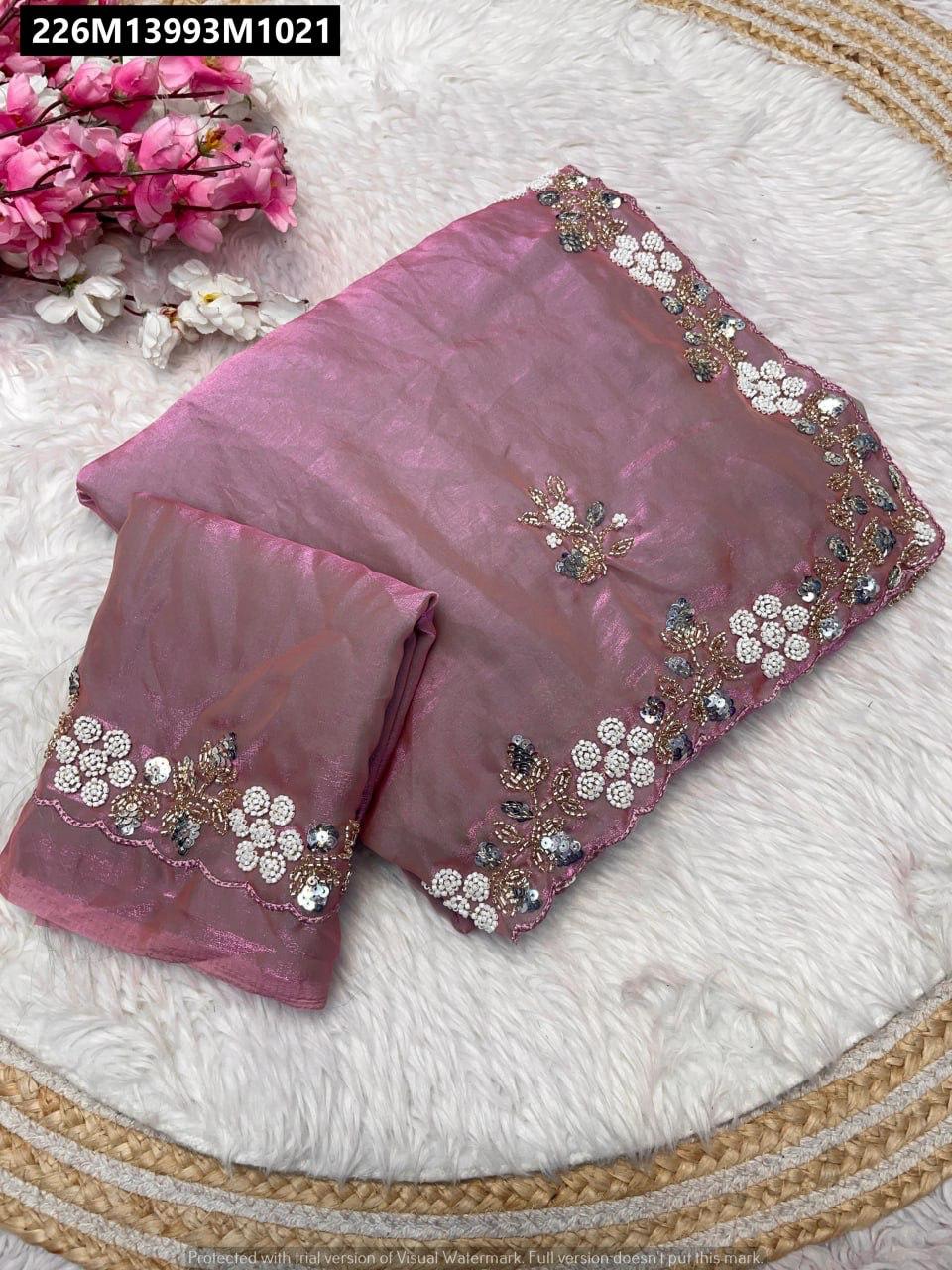 Fandy satin Saree With Arco Work