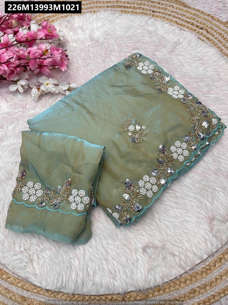 Fandy satin Saree With Arco Work