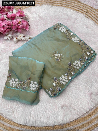 Fandy satin Saree With Arco Work