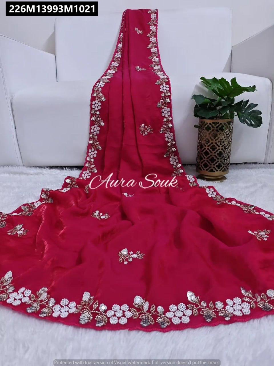 Fandy satin Saree With Arco Work