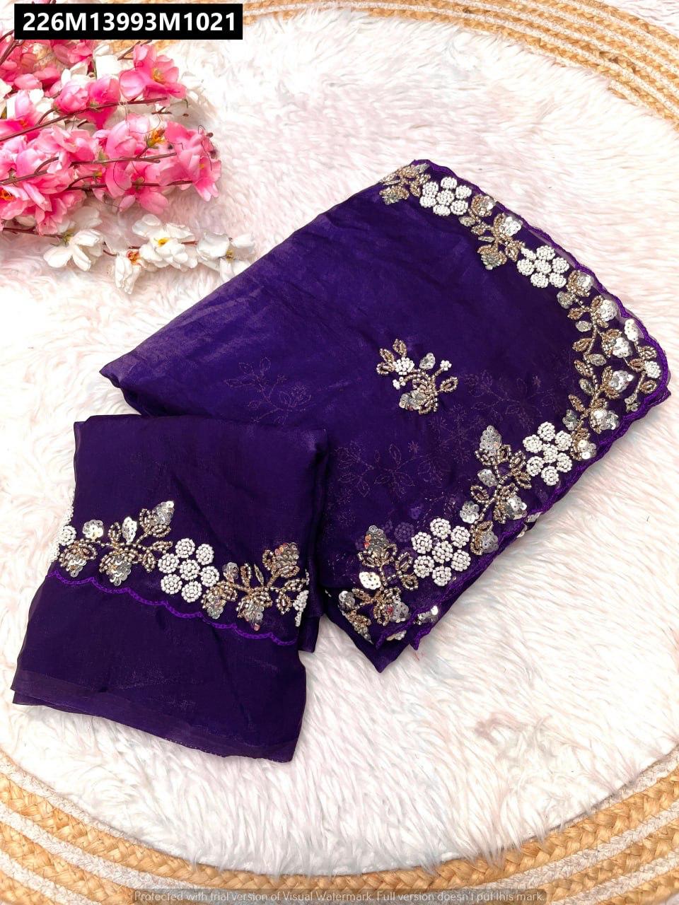 Fandy satin Saree With Arco Work