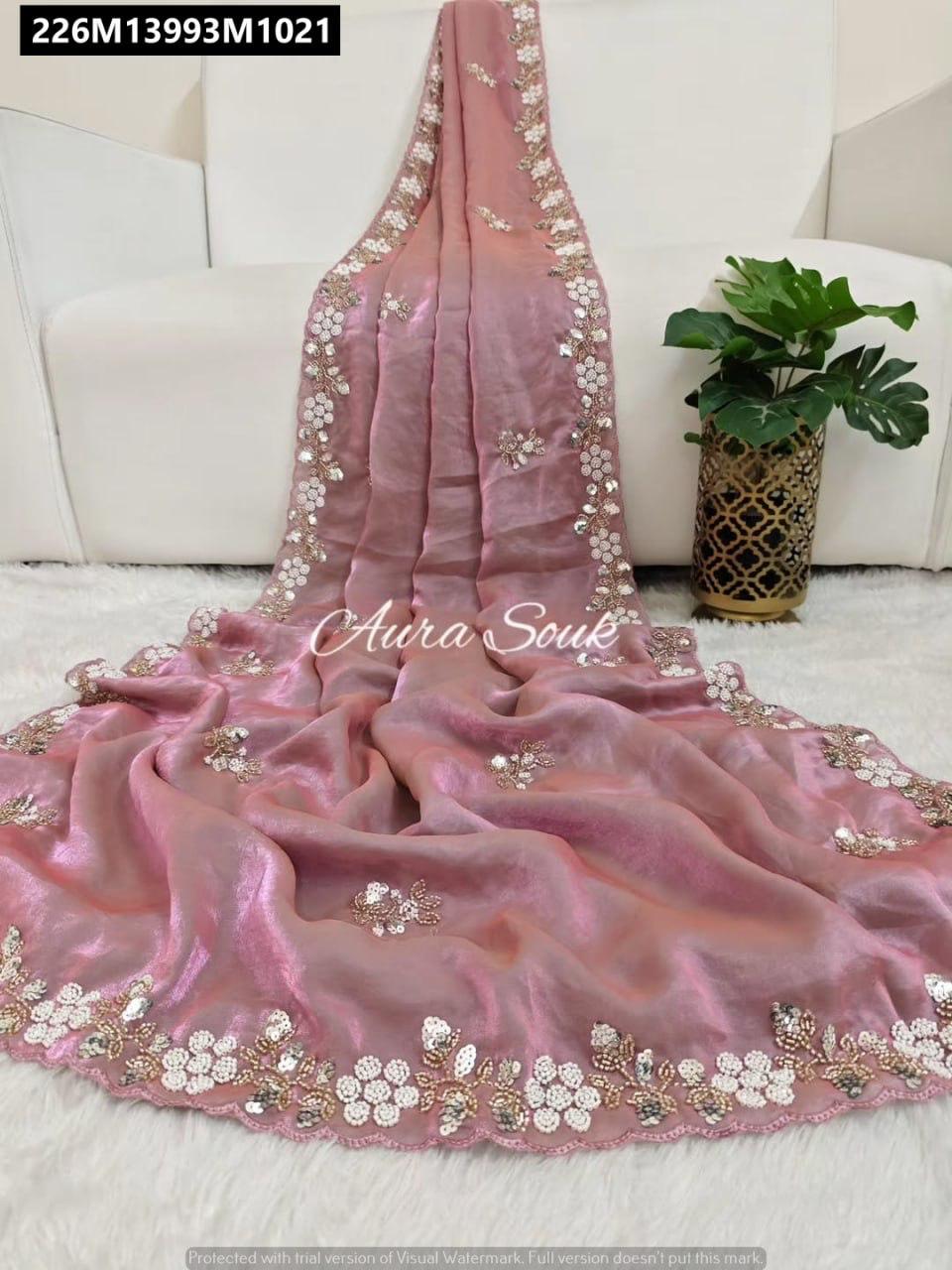 Fandy satin Saree With Arco Work