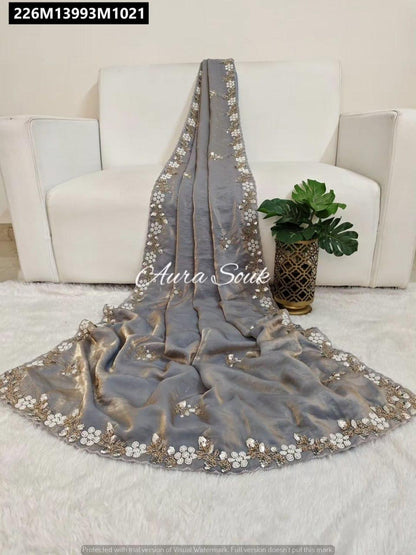 Fandy satin Saree With Arco Work