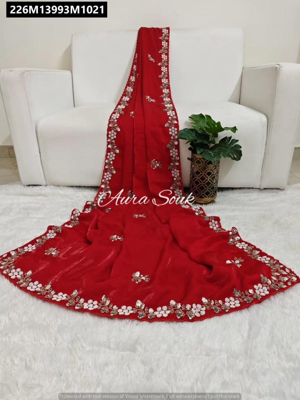 Fandy satin Saree With Arco Work