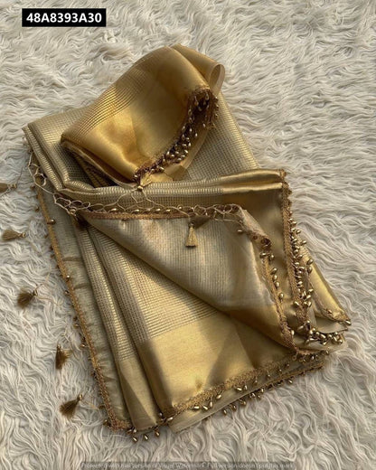 Beautiful Banarsi Handloom Golden Tissue Silk Saree