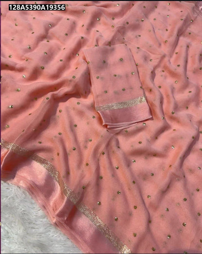 Satin Patta Pure Viscose Georgette Saree With Fancy Sequins