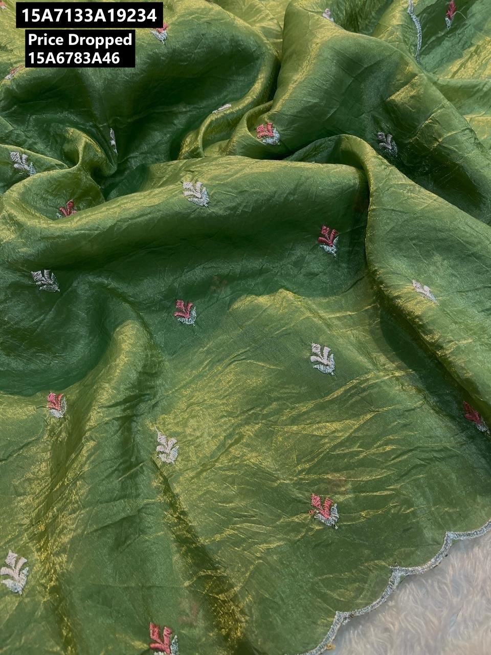 Crush tissue Saree With Multi Embroidery Work