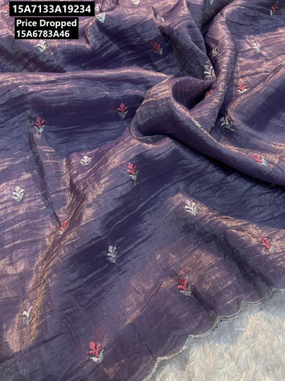 Crush tissue Saree With Multi Embroidery Work