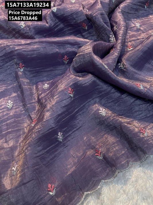 Crush tissue Saree With Multi Embroidery Work