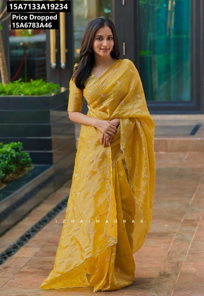 Crush tissue Saree With Multi Embroidery Work