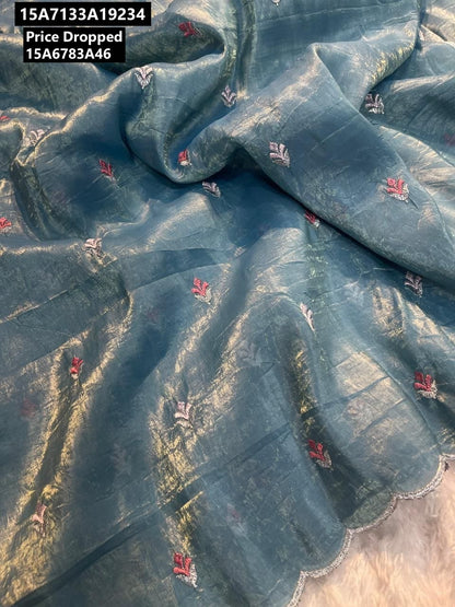 Crush tissue Saree With Multi Embroidery Work