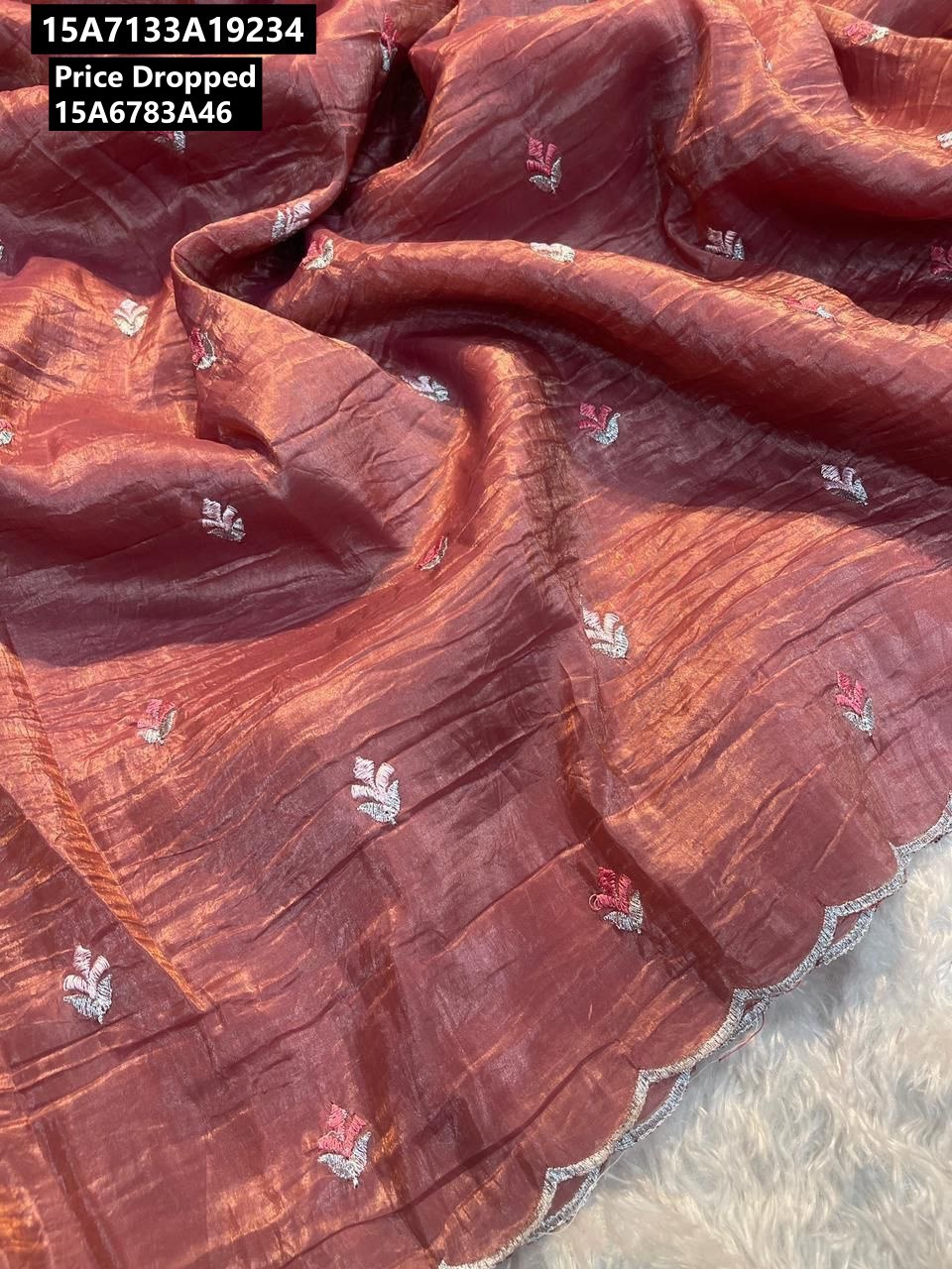 Crush tissue Saree With Multi Embroidery Work