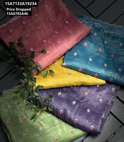 Crush tissue Saree With Multi Embroidery Work