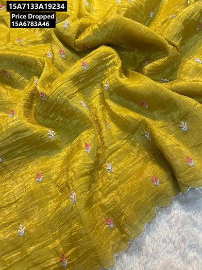 Crush tissue Saree With Multi Embroidery Work