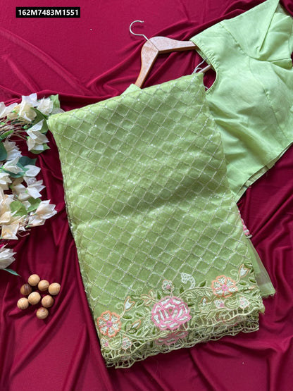 Pure organza  silk embroidered saree