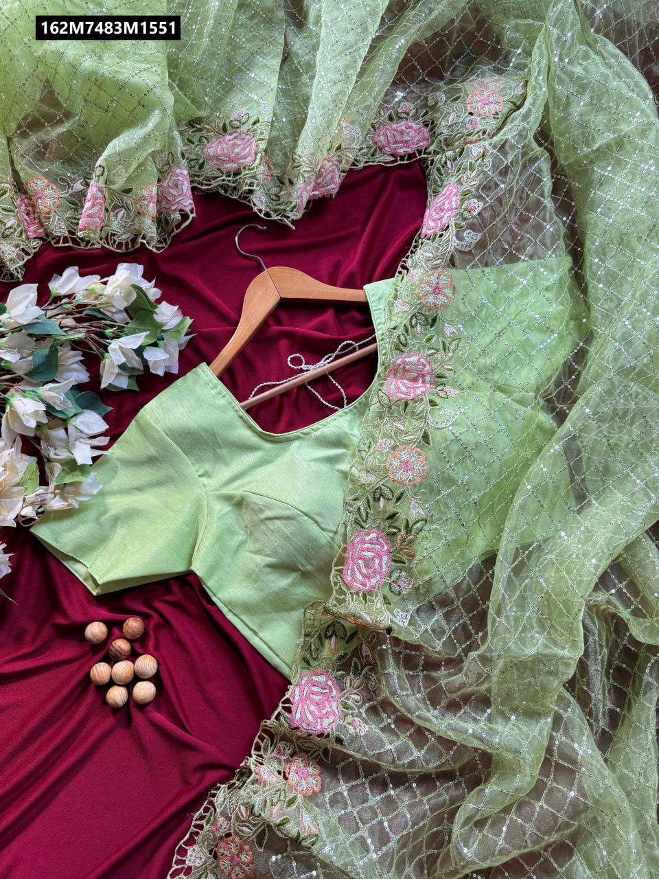 Pure organza  silk embroidered saree